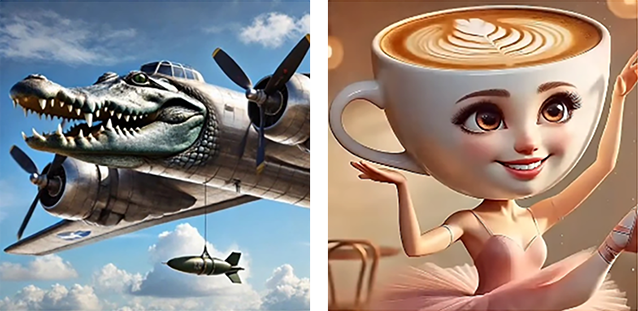 Примеры Italian Brainrot: Bombardiro Crocodilo и Ballerina Cappuccina